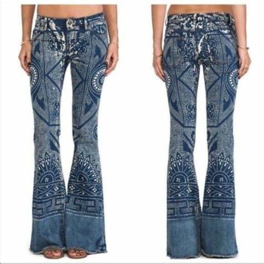 FREE PEOPLE Bali Discharge Flare Bell Bottoms